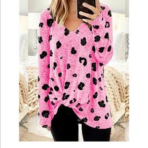 Animal leopard print Pink Tunic Top long sleeve NEW